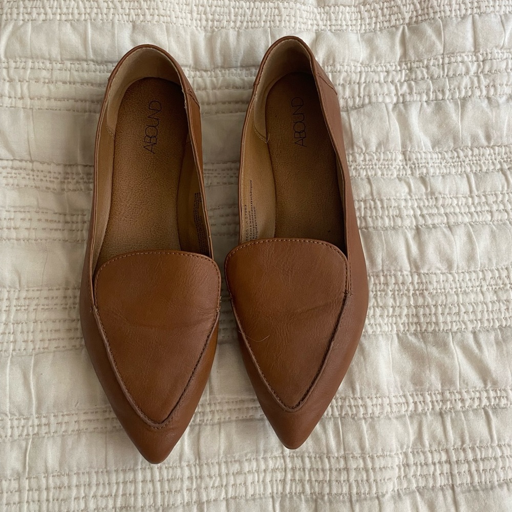 Brown Faux Leather Pointed Toe Flats